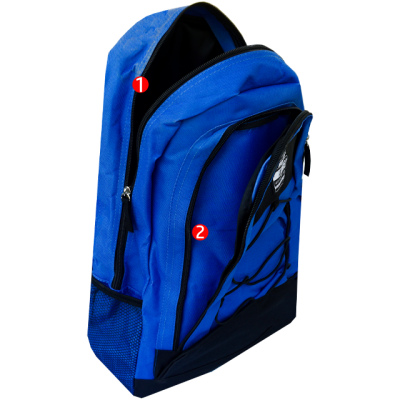 Rucsac școlar albastru, 2 compartimente, cu șiret și buzunare laterale, 46x34x18 cm